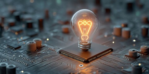 Illustration of Glowing Circuit Board with Light Bulb