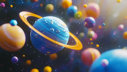 Naklejka premium Colorful Planets in a Cosmic Dance