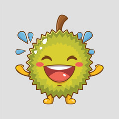 Cute cartoon durian character smiling with cheerful expression and arms wide open. Fun tropical fruit mascot for kids and education themes