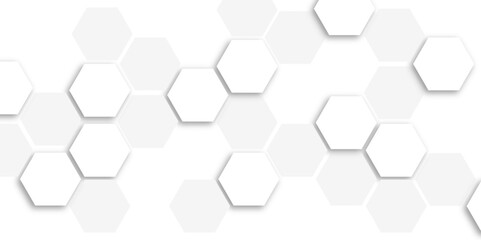 Abstract background with hexagons. Geometric shapes hexagonal patterns. White honeycomb background with light and shadows. Transparent vector background with glowing hexagon geometric lines.	