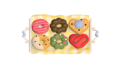 Obraz premium Cute 3D Donut Set on a Tray