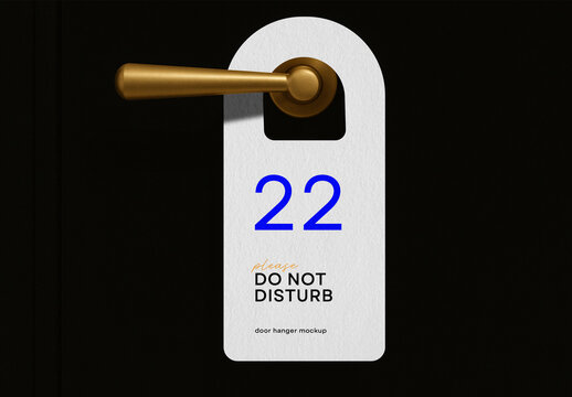 Door Hanger Mockup &ndash; Realistic PSD Template with Gold Handle and Do Not Disturb Tag for Hotel Branding or Room Privacy Signage Presentation