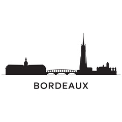 Naklejka premium Vector Bordeaux skyline. Travel Bordeaux famous landmarks. Business and tourism concept for presentation, banner, web site. Vector black silhouette. with white background