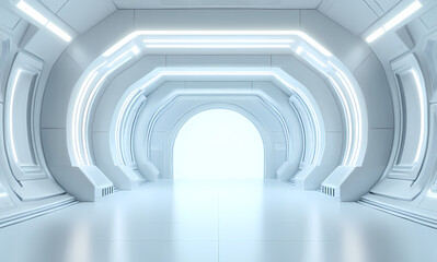Obraz premium Futuristic White Corridor with Bright Lights