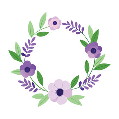Floral wreath frame illustration with spring flower blossoms, a beautiful vector art design element