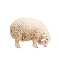 Fototapeta premium Fluffy sheep grazing in meadow transparent background nature scene close-up view