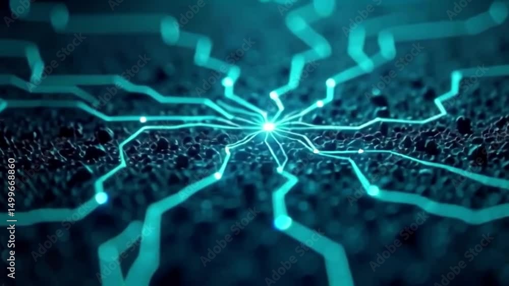 Poster glowing network lines connecting to center point animation