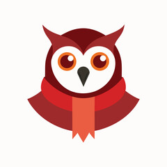 Owl Head with Scarf on White Background