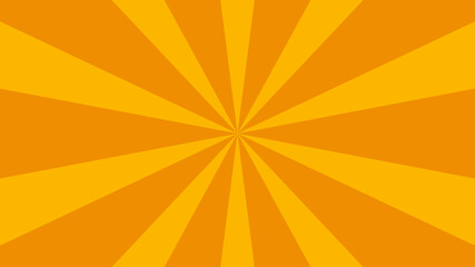 Retro orange sun rays on yellow halftone bg