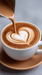 Artistic latte heart pattern in slow motion for coffee lovers and design inspiration