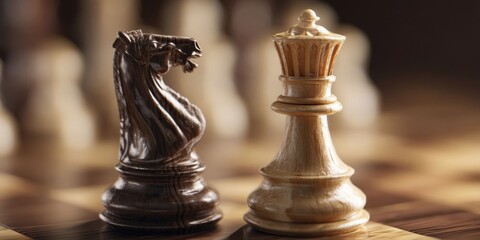 Minimalist Chessboard Highlighting Knight and King for Strategic Focus