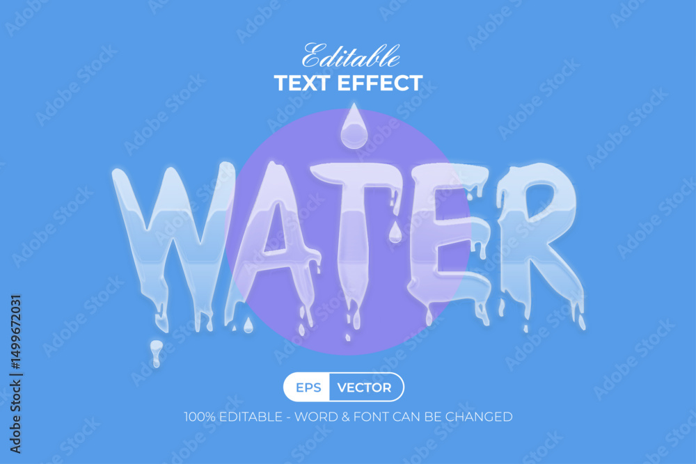 Poster water text effect with droplet transparent style. editable text effect.