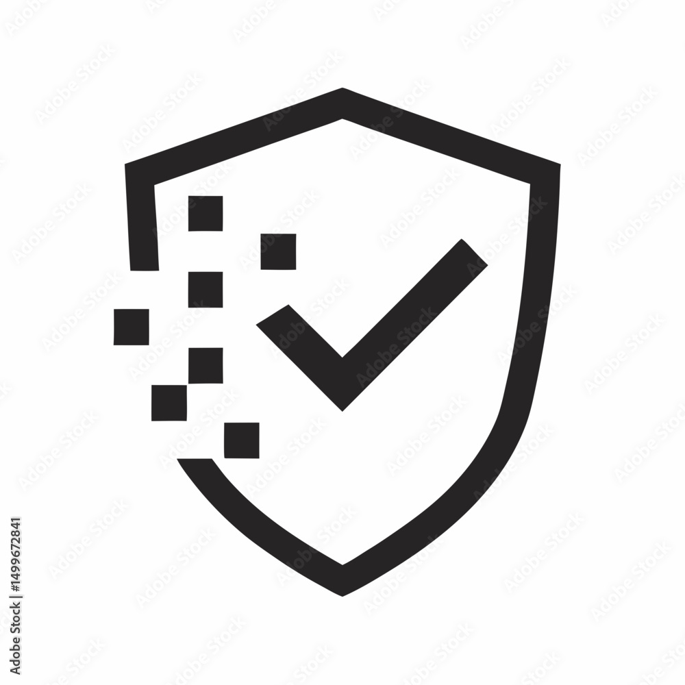 Poster digital shield with check mark vector logo.