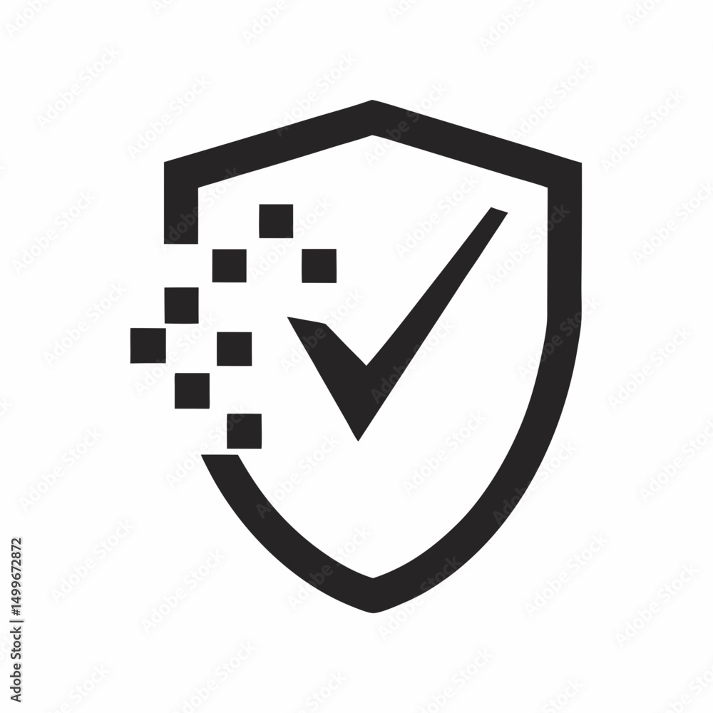 Poster digital shield with check mark vector logo.