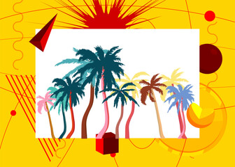Palm Tree geometrical graphic retro theme background. Minimal geometric elements. Vintage abstract shapes vector illustration. © Robert
