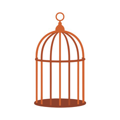 Isolated vintage golden birdcage with a bird inside, symbolizing trapped captivity or lost freedom