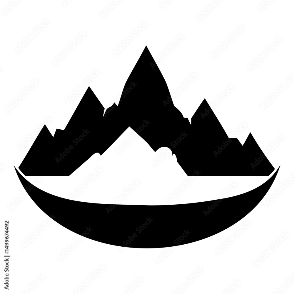 Poster silhouette of mountain peaks with a curved shape at the bottom in a minimalist design style