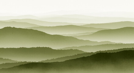 Layered Green Mountains Misty Natural Landscape