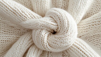 Knitted fabric knot with cream texture.
