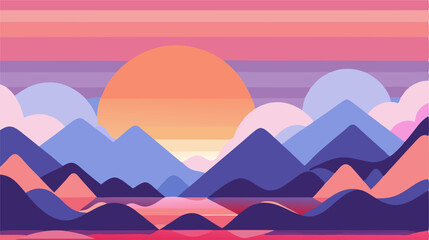 Sunset Mountain Landscape, Abstract Art, Pink Purple Hues