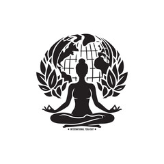 International Yoga Day Silhouette Vector Illustration, Solid White Background.