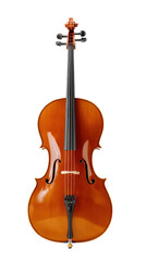 Obraz premium Solo Cello's Melody: A beautifully crafted cello stands in graceful isolation, its wood gleaming softly, a testament to the artistry of music, inviting the viewer to envision its resonant song.