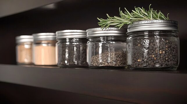 Spices in Jars with Kitchen Shelf. - Powered by Adobe