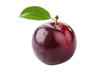 Fresh Plum with Leaf   isolated on white background. Juicy Purple Fruit  illustration on white