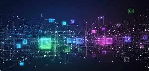 Abstract digital network with glowing interconnected squares
