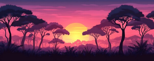 Sunset over African savanna