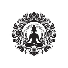 International Yoga Day Silhouette Vector Illustration, Solid White Background.