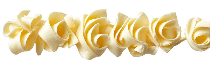 Artistic Butter Curls: Intricate and delicate curls of butter are meticulously arranged in a visually stunning composition, evoking a sense of culinary artistry and refined taste.