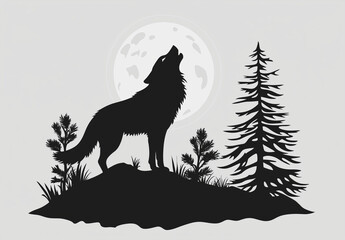silhouette of a wolf howling at the moon,