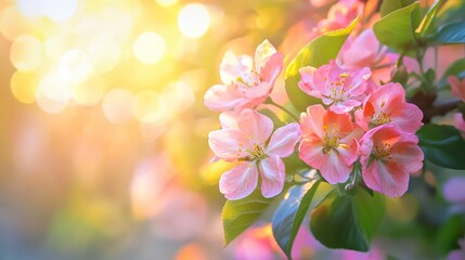 Spring flowers in sunlight with vibrant bokeh background