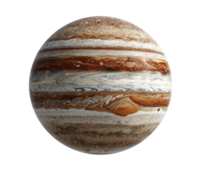 Beautiful depiction of Jupiter with swirling clouds and bands on a transparent background, cut out