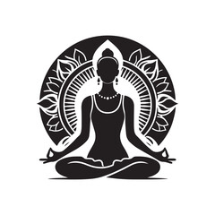 International Yoga Day Silhouette Vector Illustration, Solid White Background.