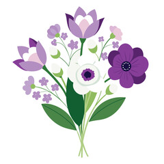A beautiful vector illustration of a pink and purple floral bouquet with spring blossoms