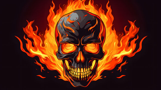 Spooky Skull on Fire Cartoon Vector Illustration for Halloween Designs