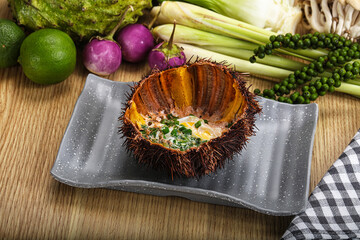 Grilled Sea Urchin with egg