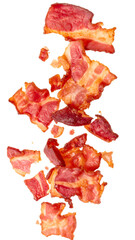 Crispy Bacon Crumbles Falling on Transparent Background