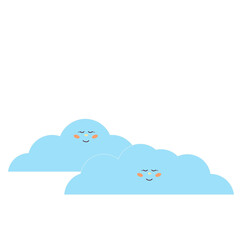  Cute Kawaii Cartoon Blue Cloud Character Icon. Simple Graphic Childish Fluffy Sky Cloud Element Icon. baby Clothing Sticker Print Decoration. Minimalist Abstract Drawn Cartoon Element.	

