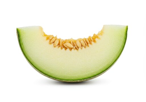 Fresh green melon slice isolated on white background