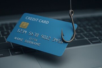 Credit Card Phishing: A close-up shot captures a credit card 