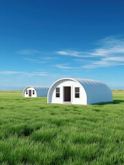Obraz premium Explore innovative smart fabric buildings featuring climate-responsive surfaces that adjust insulation dynamically, showcasing future architecture.