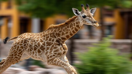 Obraz premium Giraffe bursts forth a golden blur