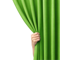 Discovering a vibrant green curtain being pulled back to reveal an exciting performance space, inviting curiosity and anticipation for a new experience