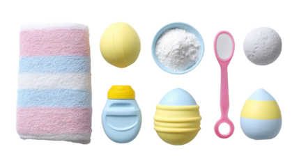 Cleanse and Rejuvenate: An assortment of bath essentials, from soft towels to soothing bath bombs, invites relaxation and pampering, offering a visual symphony of color and texture