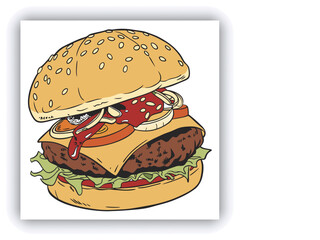 Fast food restaurant business marketing social media post or banner template design with abstract geometric background, logo and icon. Promotion flyer or web poster for pizza and vegetable burger.