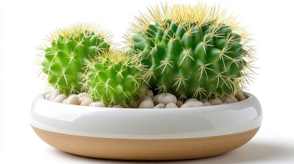 Watercolor Painting of Three Green Cacti in a Ceramic Pot