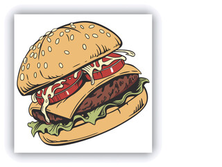 Fast food restaurant business marketing social media post or banner template design with abstract geometric background, logo and icon. Promotion flyer or web poster for pizza and vegetable burger.